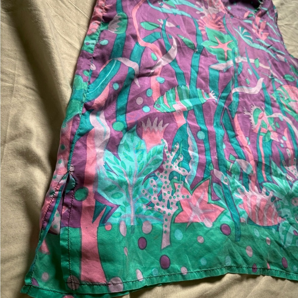 Vintage 80s Under the Sea Silk Tank Top Sensual Silk Caribbean Club XL 100% Silk - Picture 2 of 5